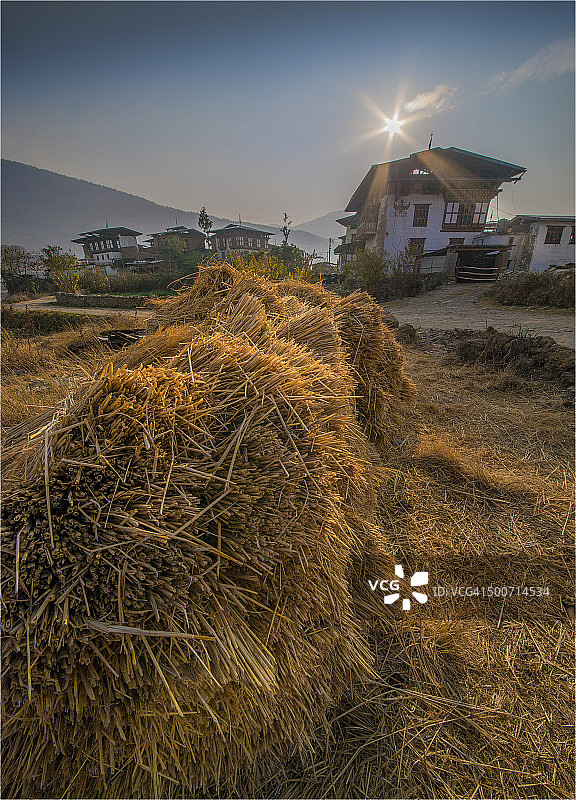 不丹普纳卡山谷的黎明天空图片素材