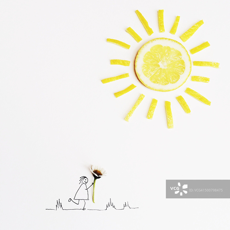 手持雏菊花的女孩插画图片素材