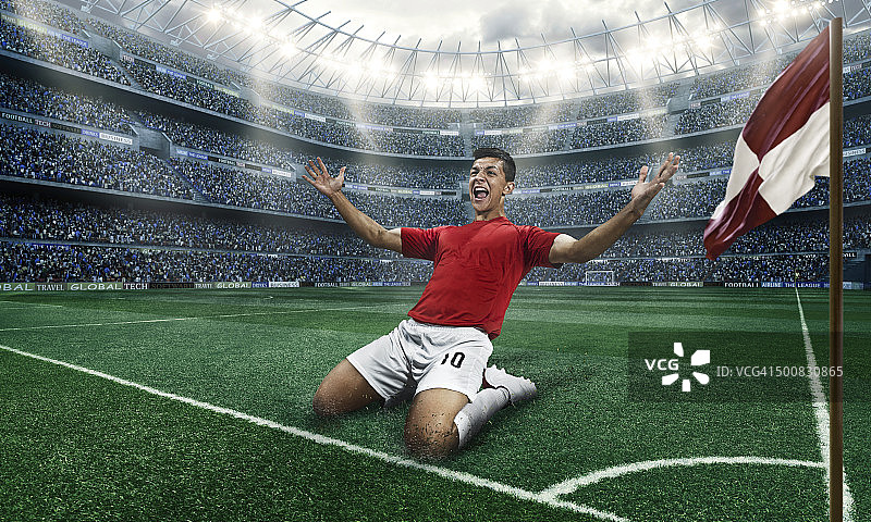 足球运动员进球后高兴庆祝图片素材