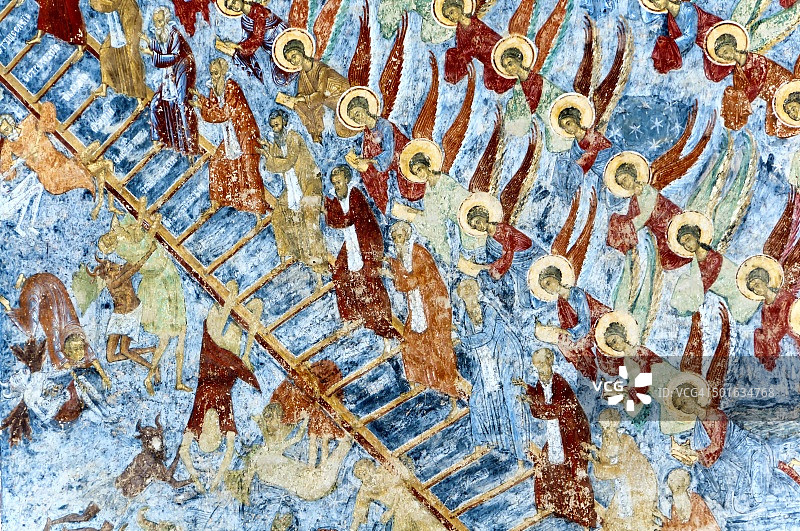 苏切维察修道院：墙壁上的壁画细节图片素材