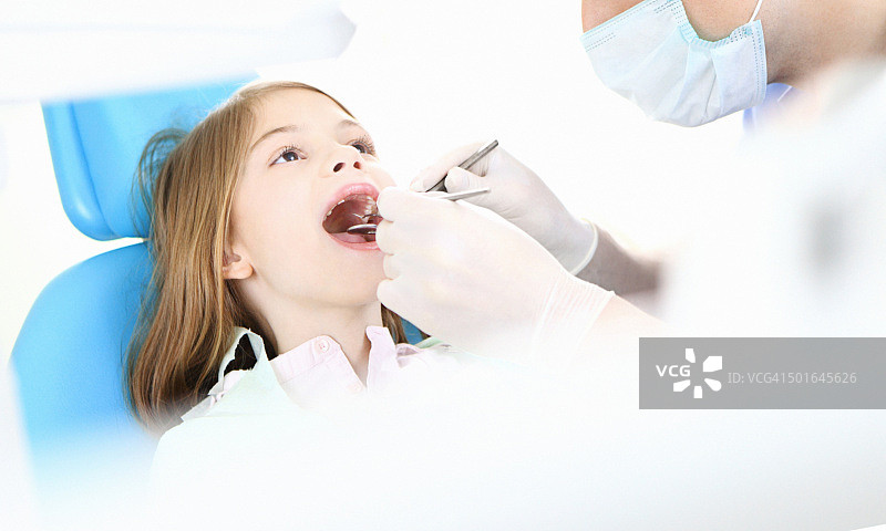 小女孩接受牙科治疗图片素材