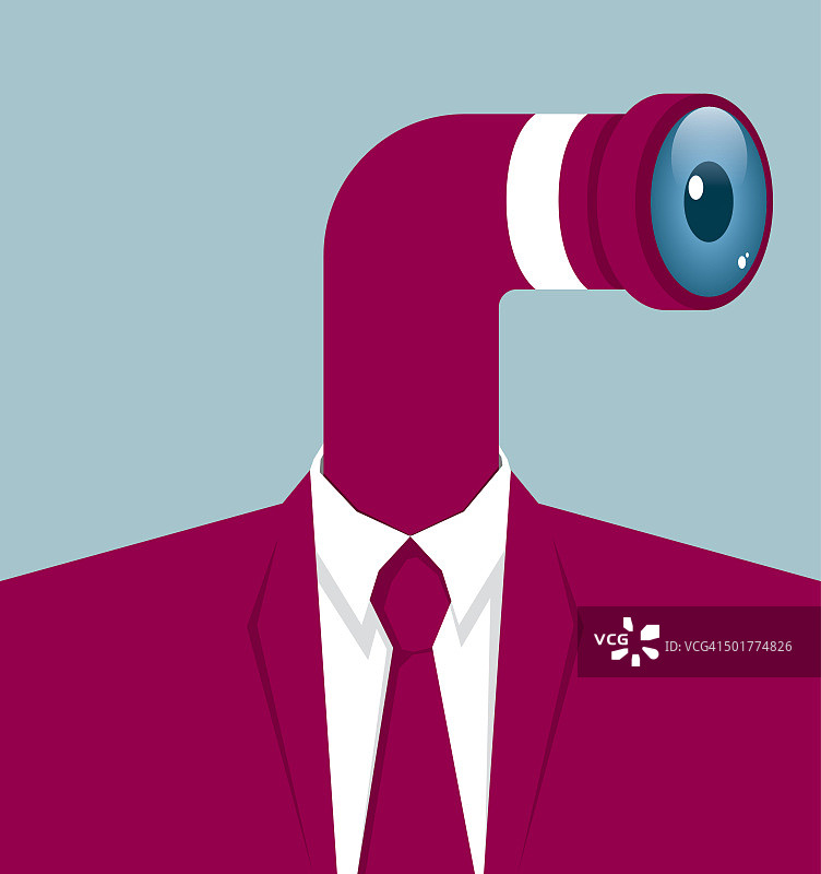 打开的头部，配有潜望镜商人图片素材