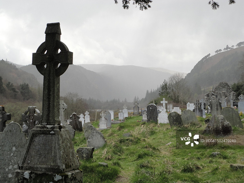 格兰达洛的凯尔特十字墓地图片素材