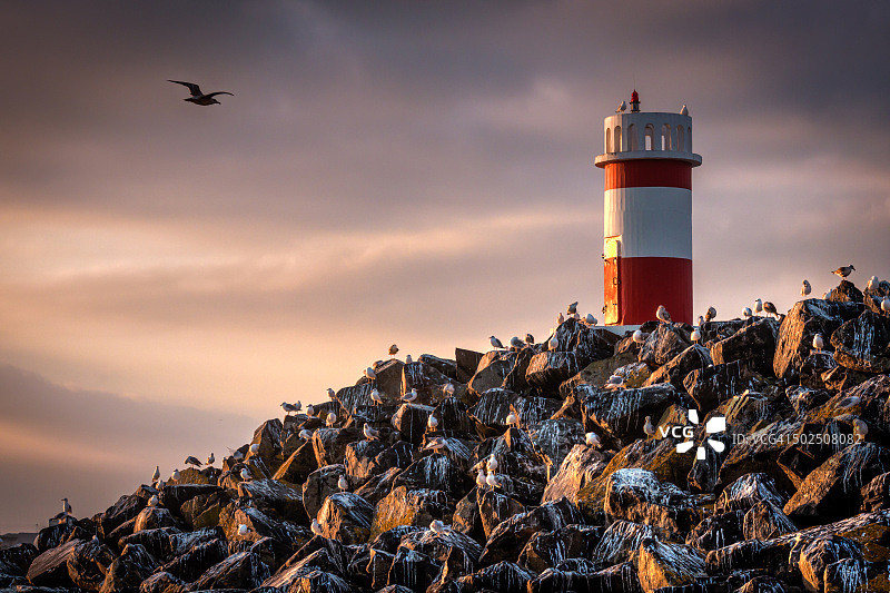葡萄牙锡尼什红色码头灯塔图片素材