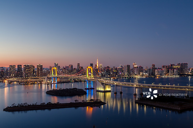 东京城市日落景观，台场东京湾图片素材