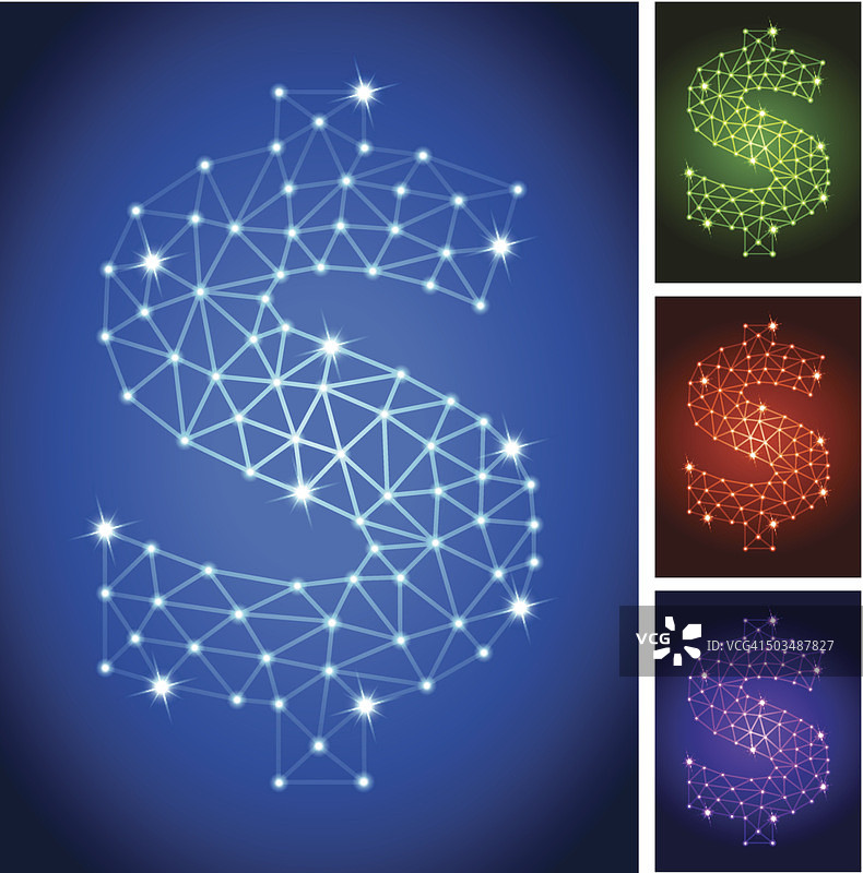 三角形节点连接结构矢量图上的美元符号图片素材