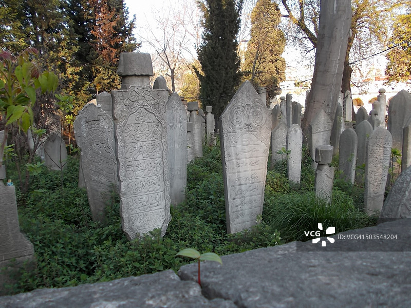 土耳其伊斯坦布尔埃于普公墓的墓碑图片素材