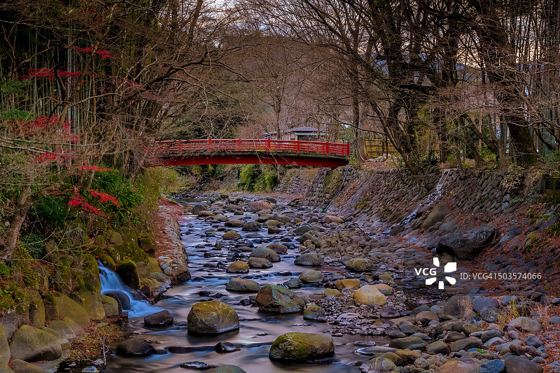 冬季的修善寺河与红桥图片素材