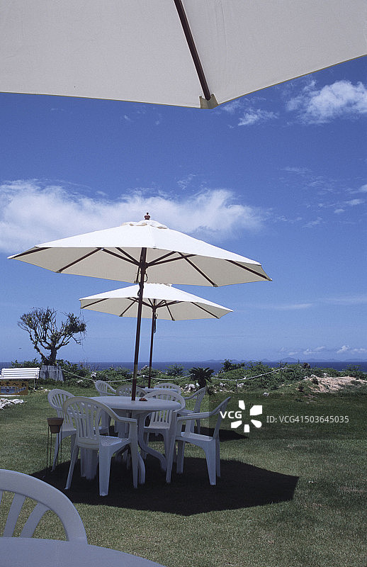 蓝色天空下的遮阳伞图片素材
