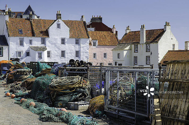 渔具和房屋，苏格兰皮滕威姆图片素材