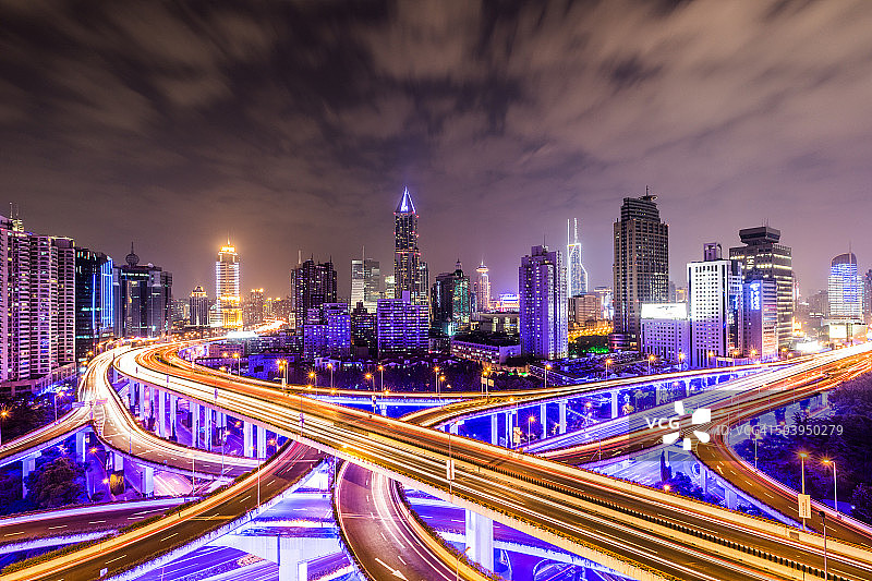 上海高速公路夜景航拍图片素材