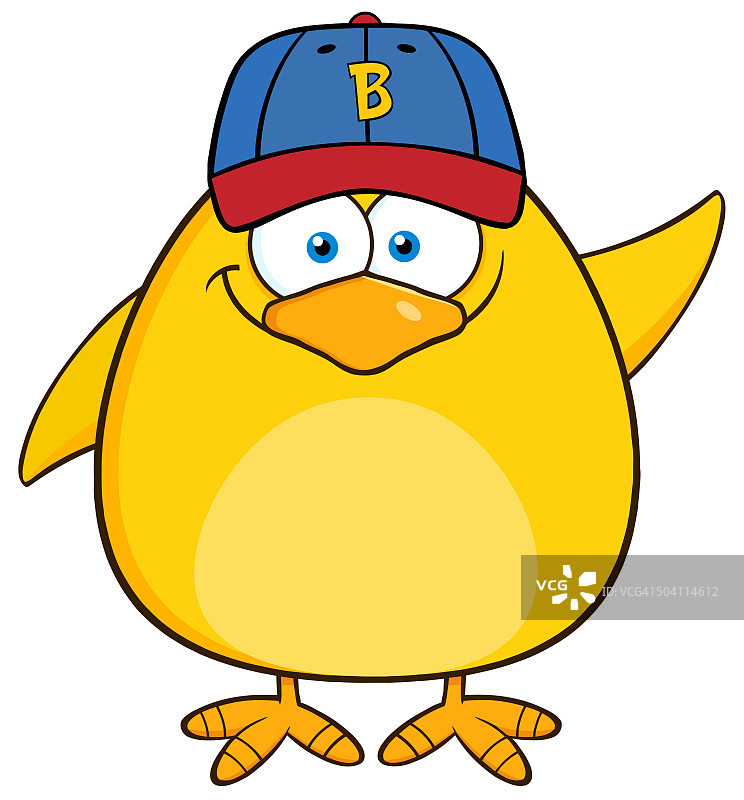 戴着棒球帽的微笑黄色小鸡卡通形象图片素材