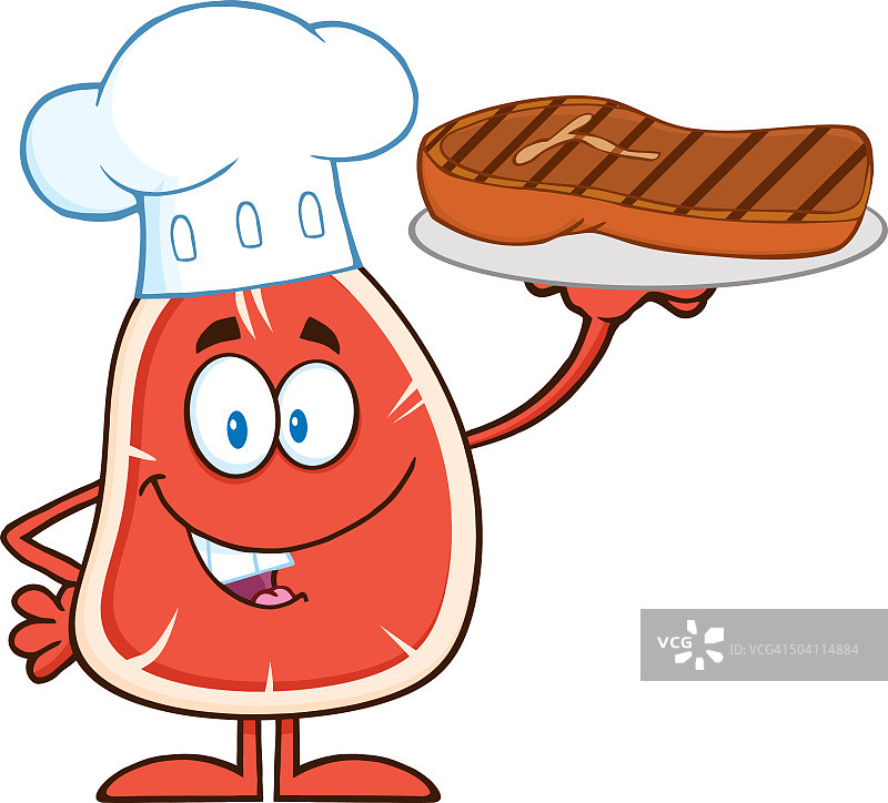 厨师牛排角色拿着烤牛排拼盘图片素材