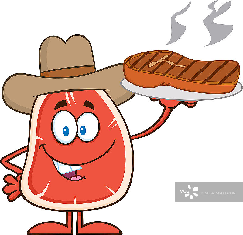 牛仔牛排卡通吉祥物图片素材