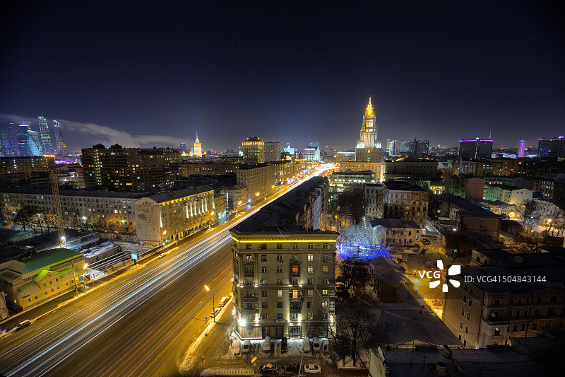 莫斯科市中心区夜景图片素材