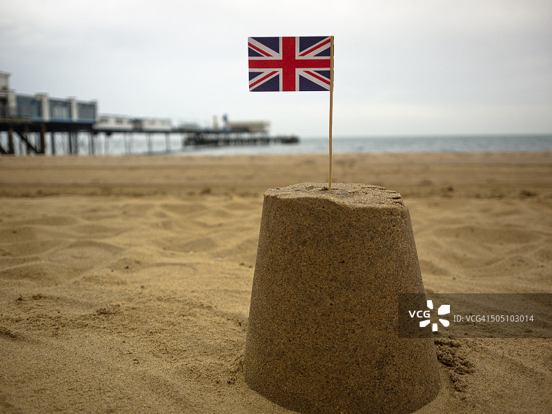 带有英国国旗的沙堡图片素材
