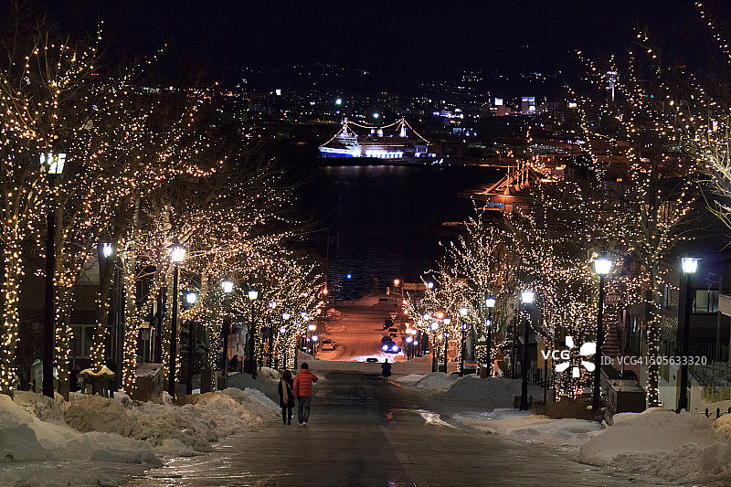 日本北海道函馆八幡坂夜景图片素材