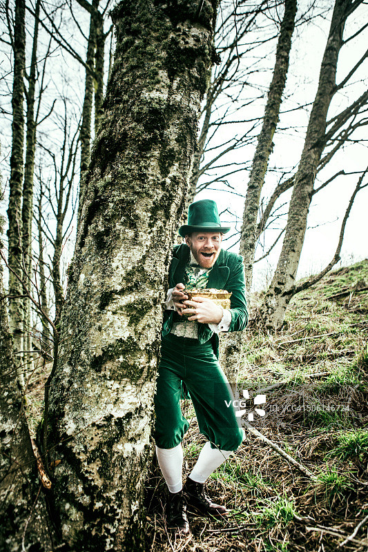 藏着一罐金子的爱尔兰小妖图片素材