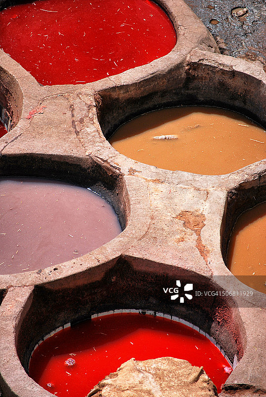 舍瓦拉皮革厂，菲斯 - 摩洛哥文化图片素材