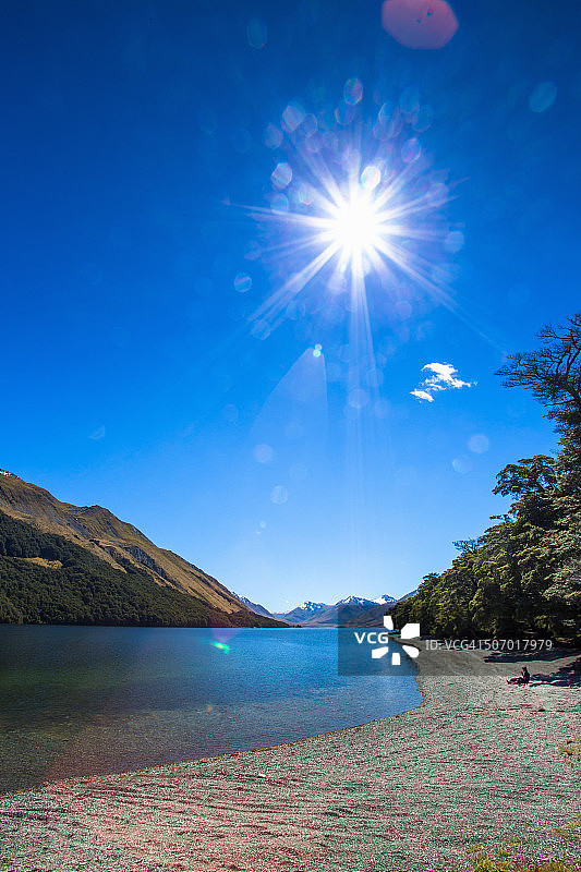 一个人独自坐在马沃拉湖边图片素材