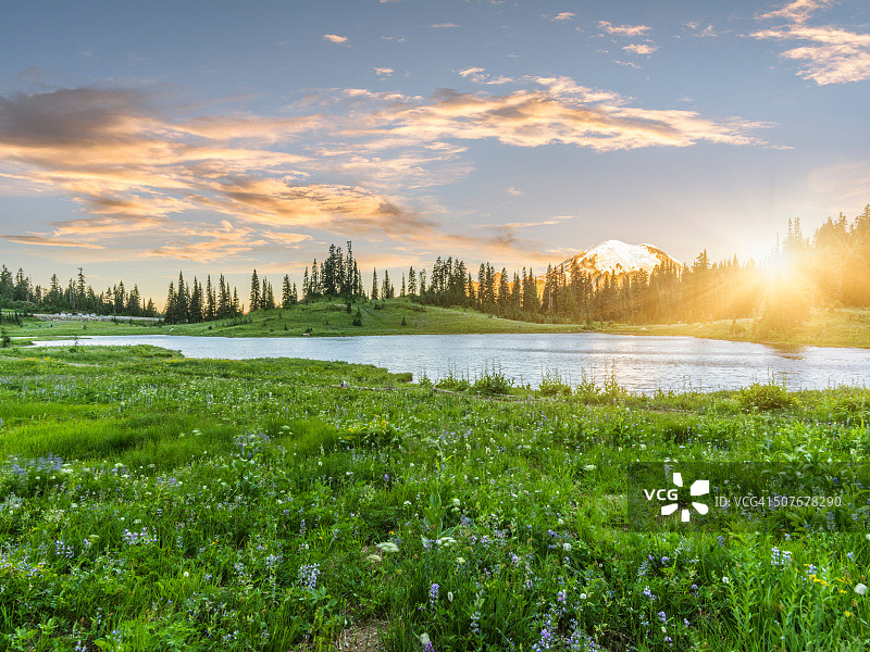 雷尼尔山蒂普苏湖风光图片素材