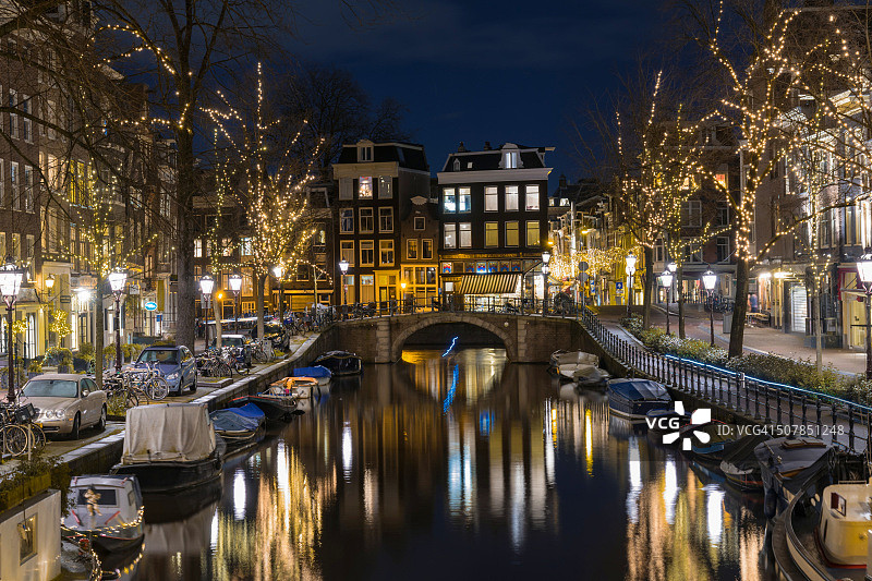 阿姆斯特丹运河夜景图片素材