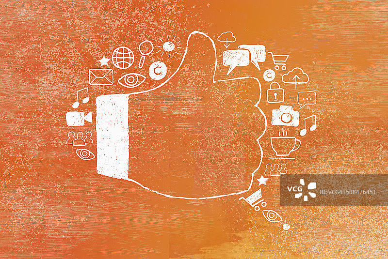 手势，拇指向上和向下，以思想泡泡的形式图片素材