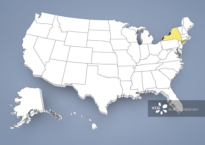 美国纽约州等高线地图3D插画图片素材