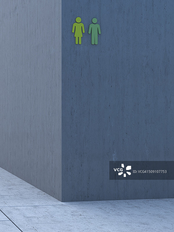 灰色水泥墙上的两个绿色图标3D渲染图片素材