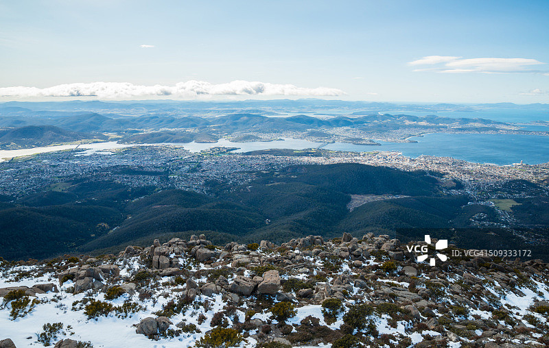 澳大利亚塔斯马尼亚惠灵顿山俯瞰霍巴特市景图片素材