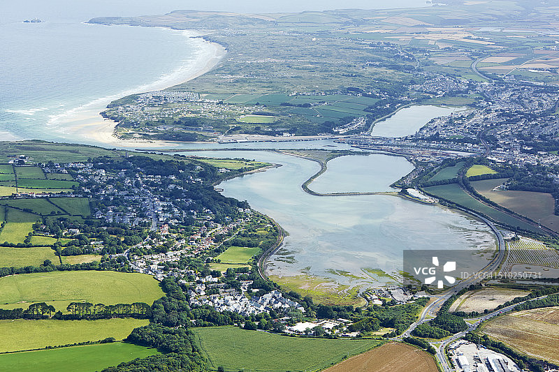 圣艾夫斯附近海尔河口鸟瞰图图片素材