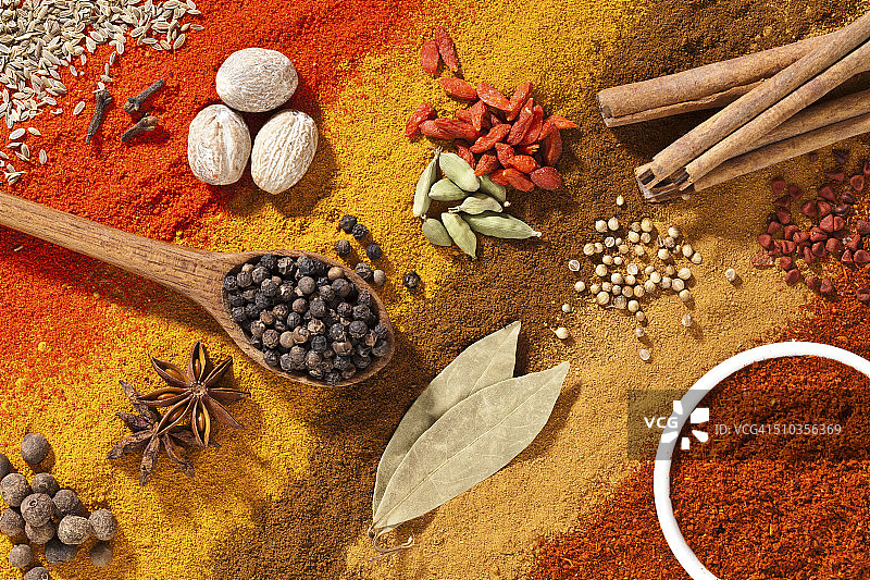 彩色异域香料俯拍构图图片素材
