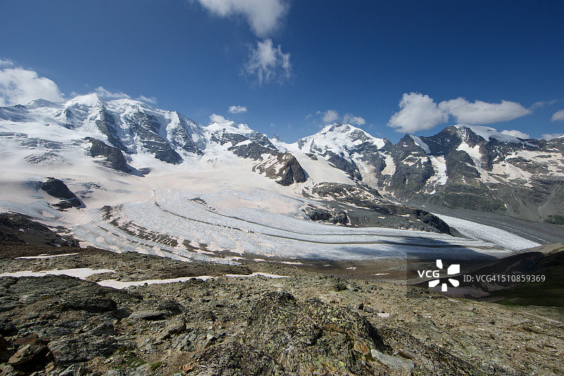 帕吕峰冰川上的红色撒哈拉沙图片素材