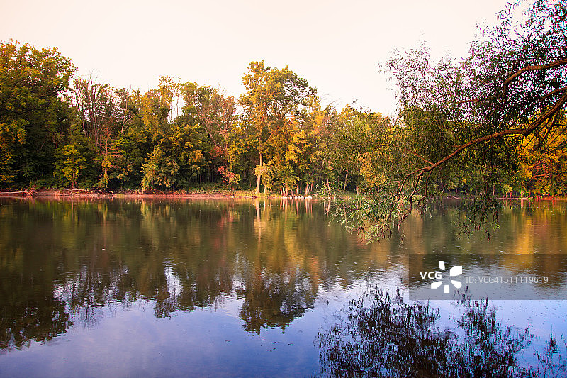 有倒影的秀丽河景图片素材