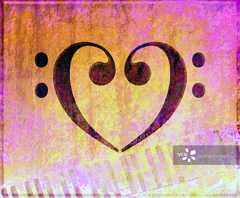 粗糙背景上心形排列的低音键图片素材
