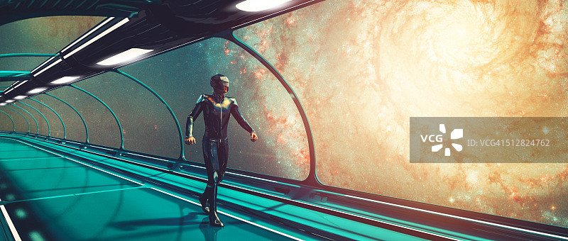 复古未来主义科幻概念：指挥官，空中桥梁图片素材