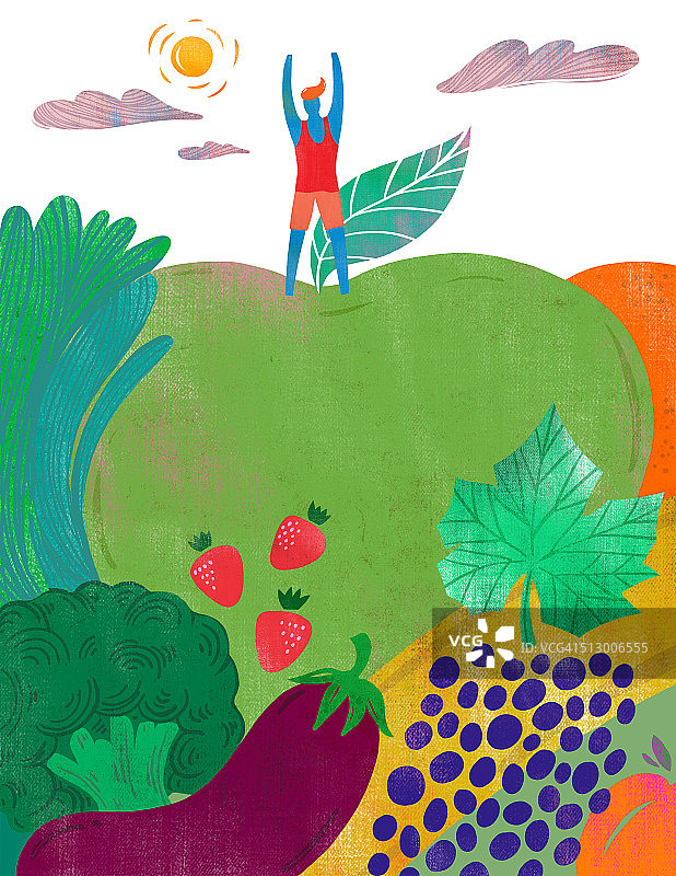 站在果蔬上的健康男人插画图片素材