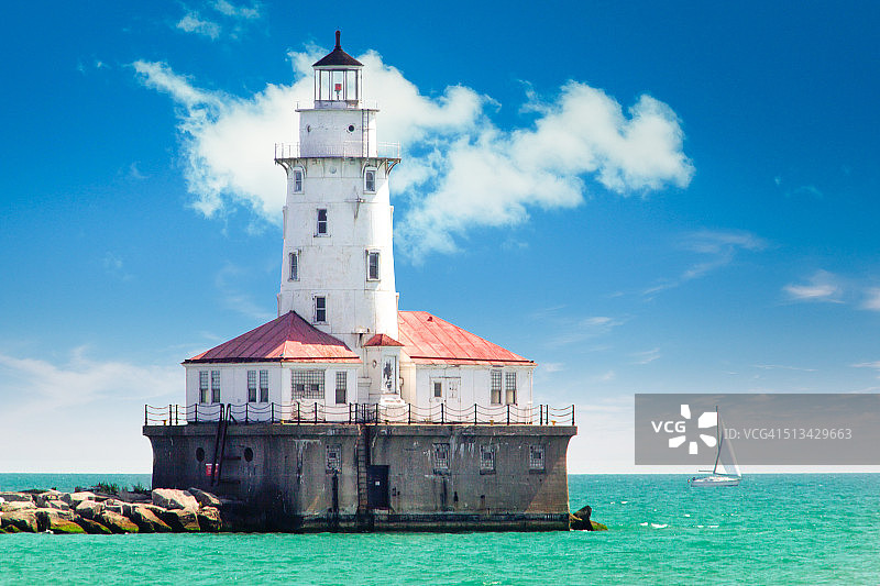 美国芝加哥港灯塔图片素材