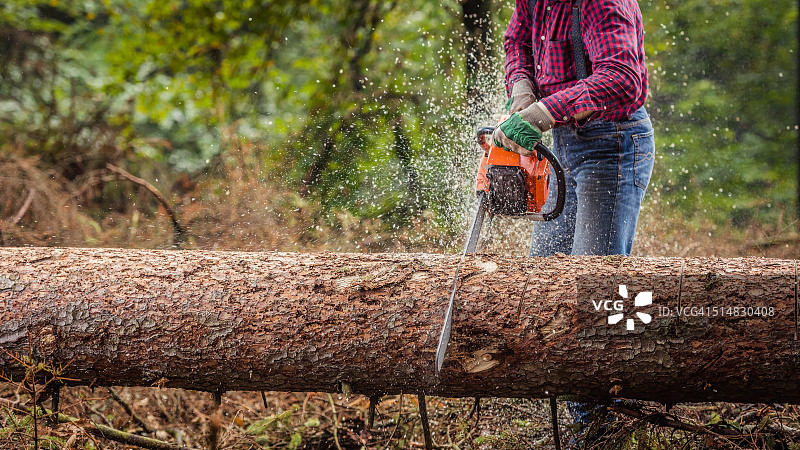 男人砍伐树干图片素材
