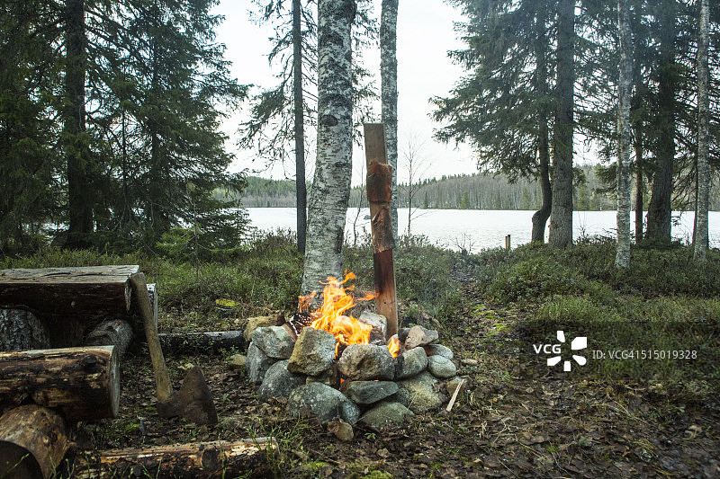 明火木板烤鱼图片素材