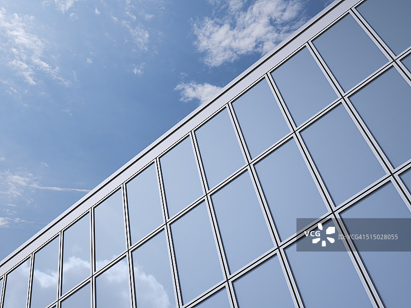具有云层反射的玻璃幕墙局部，3D渲染图片素材