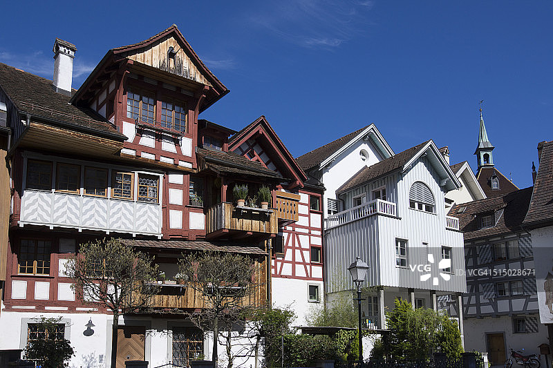 瑞士图尔高州阿尔邦老城半木结构房屋图片素材