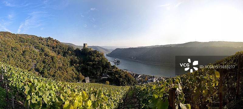 德国莱茵兰-普法尔茨州考布莱茵河畔古滕费尔斯城堡和普法尔茨格拉芬施泰因城堡图片素材