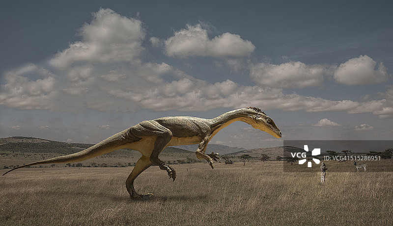 始奔龙威胁着在狩猎旅行中的男人图片素材