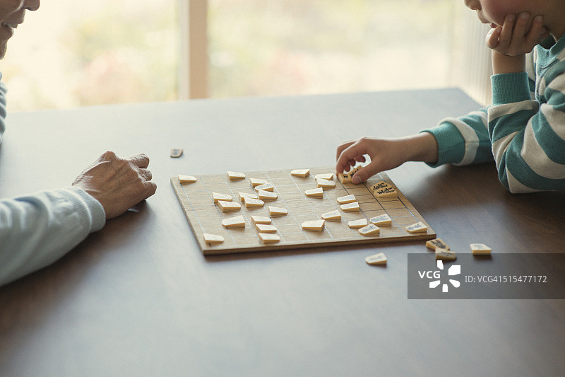 爷爷和孙子玩日本象棋图片素材