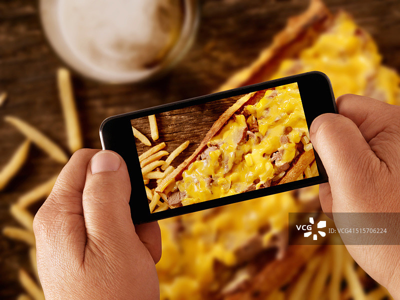 费城芝士牛排三明治手机摄影图片素材