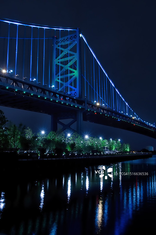 夜空下的照明本·富兰克林大桥图片素材