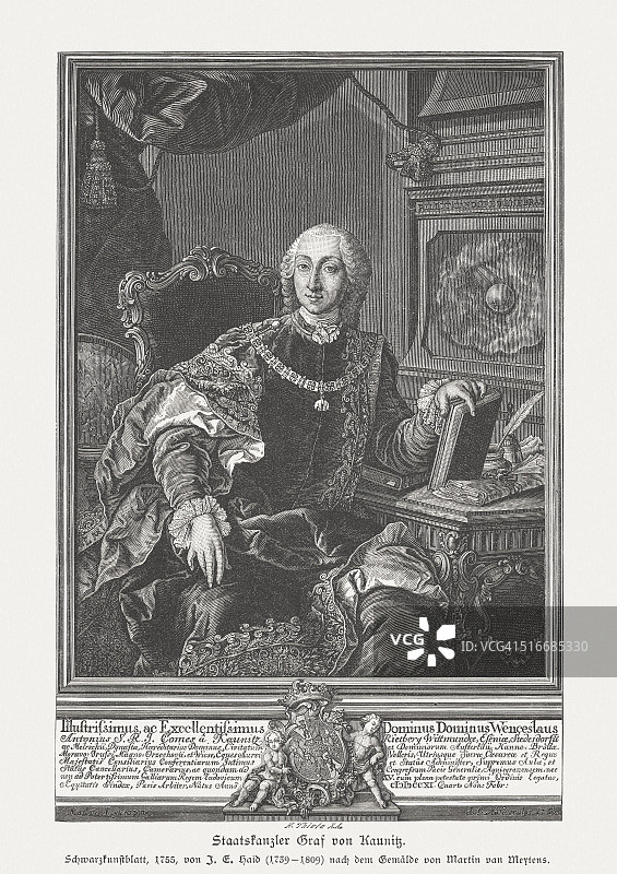 文策尔·安东，考尼茨-里特贝格亲王，1884年出版的木刻版画图片素材