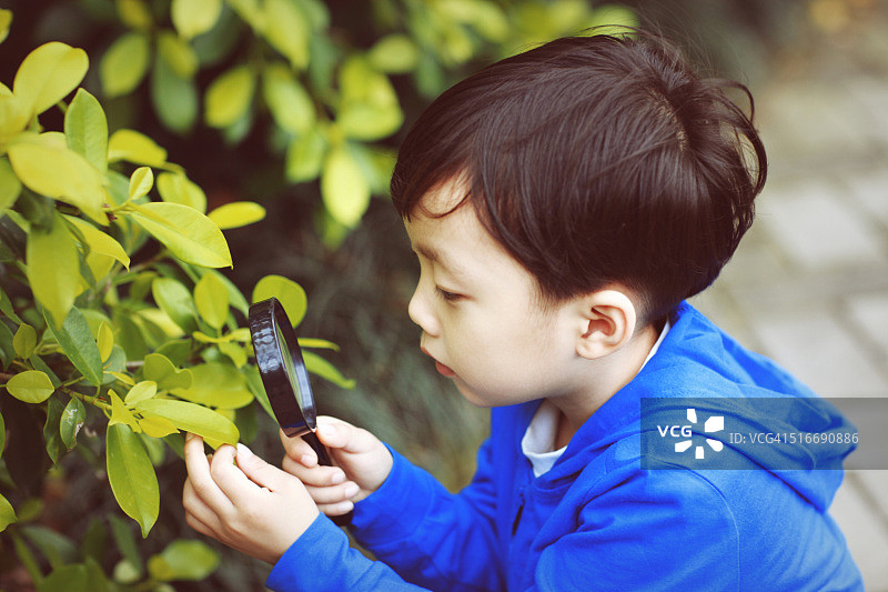 儿童玩放大镜图片素材