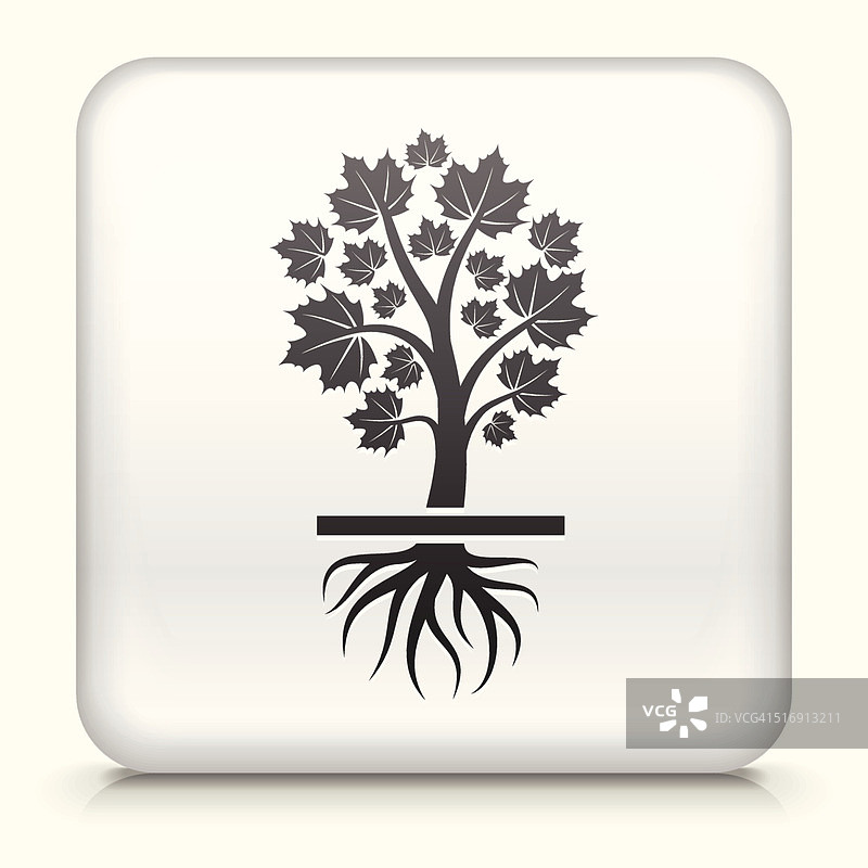 带有生长树的方形按钮图片素材